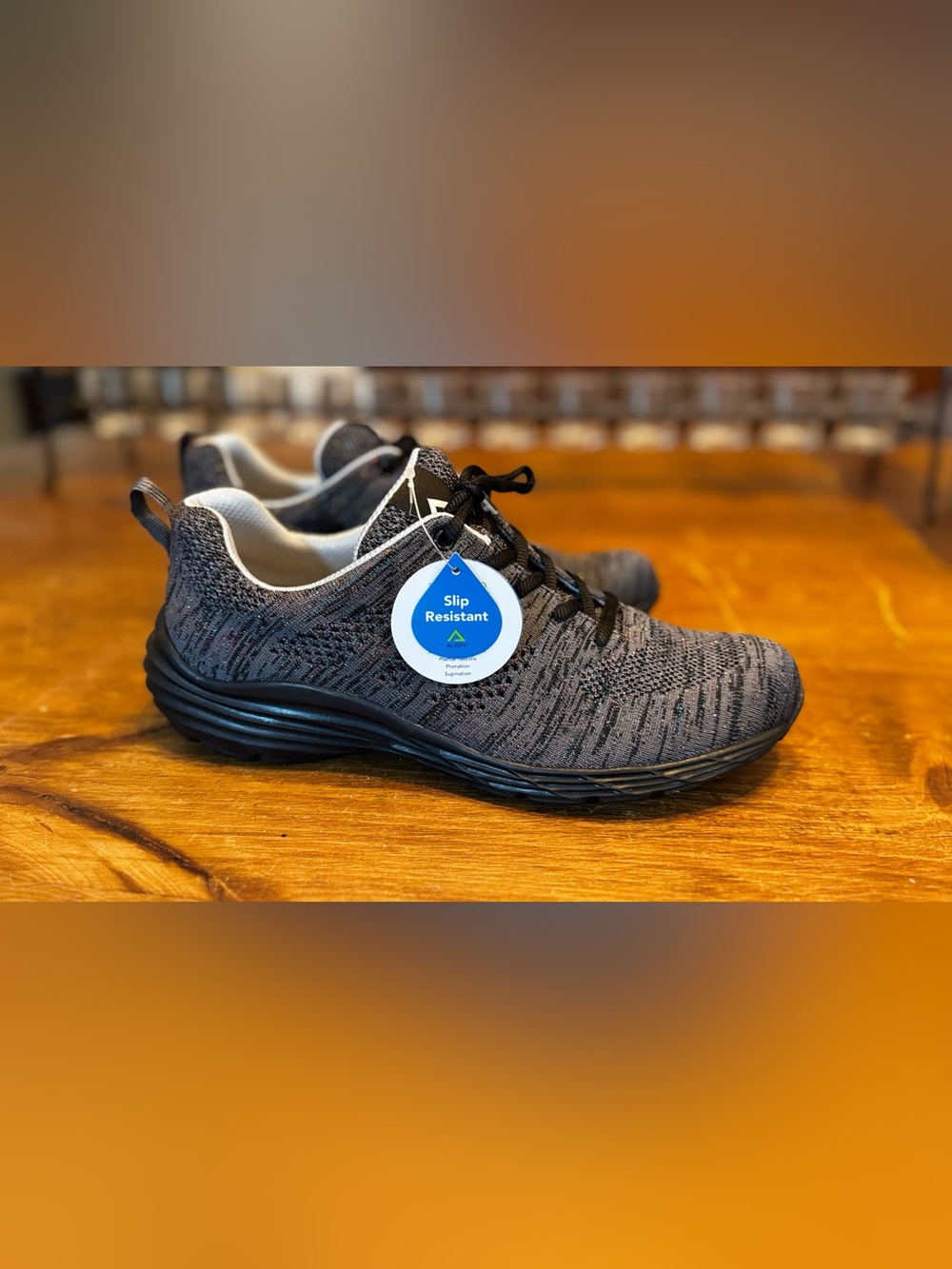 Align Tabor, Grey Metallic Woven, Slip Resistant, Knit Sneaker--brand new in box